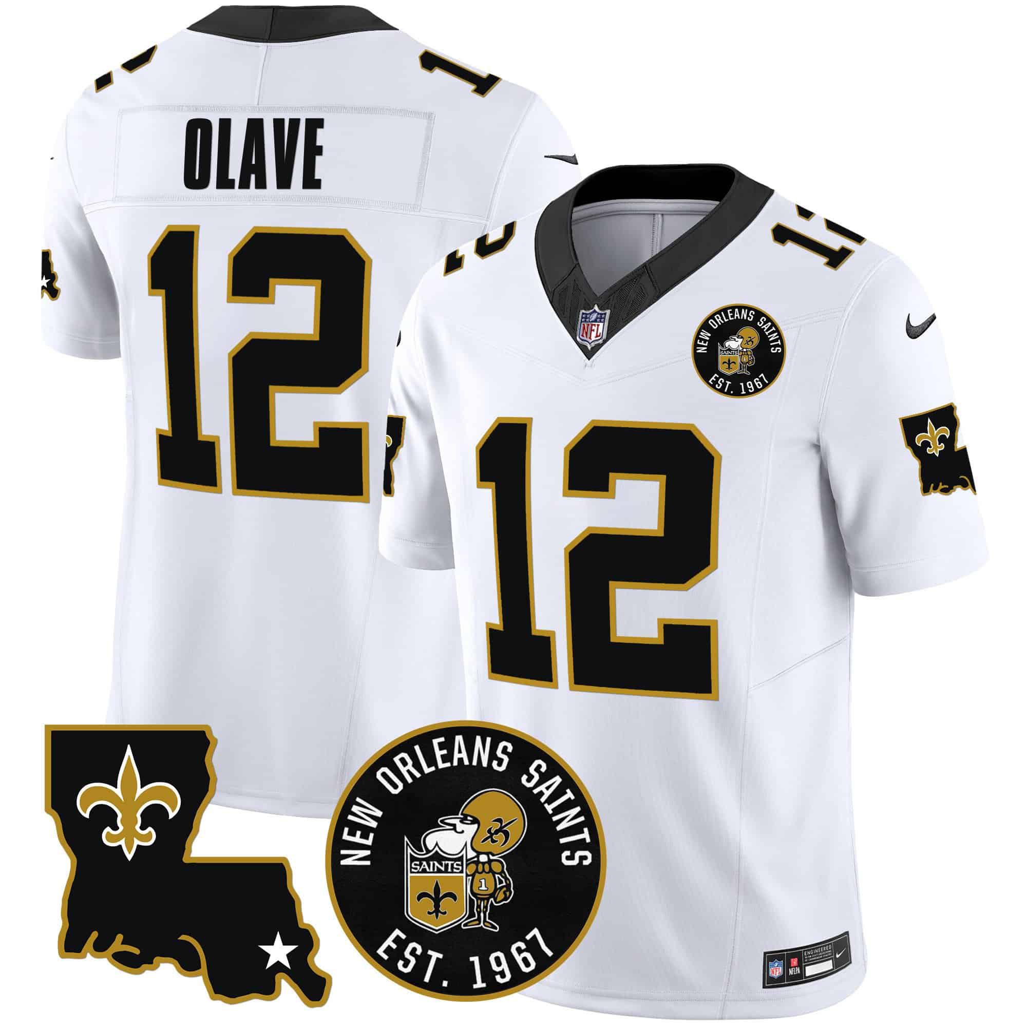 Men New Orleans Saints 12 Olave White 2024 Nike 1967 Patch Vapor Limited NFL Jersey